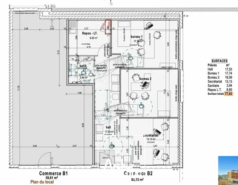 A vendre Bureaux 59.61m² Brive-la-Gaillarde